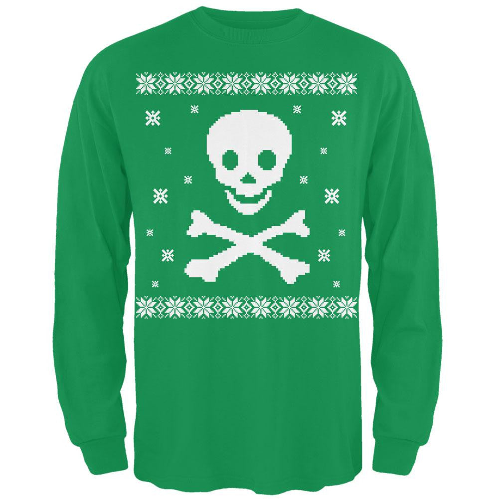 Big Skull & Crossbones Ugly Christmas Sweater Green Long Sleeve T-Shirt Men's Long Sleeves Old Glory 2XL Green 