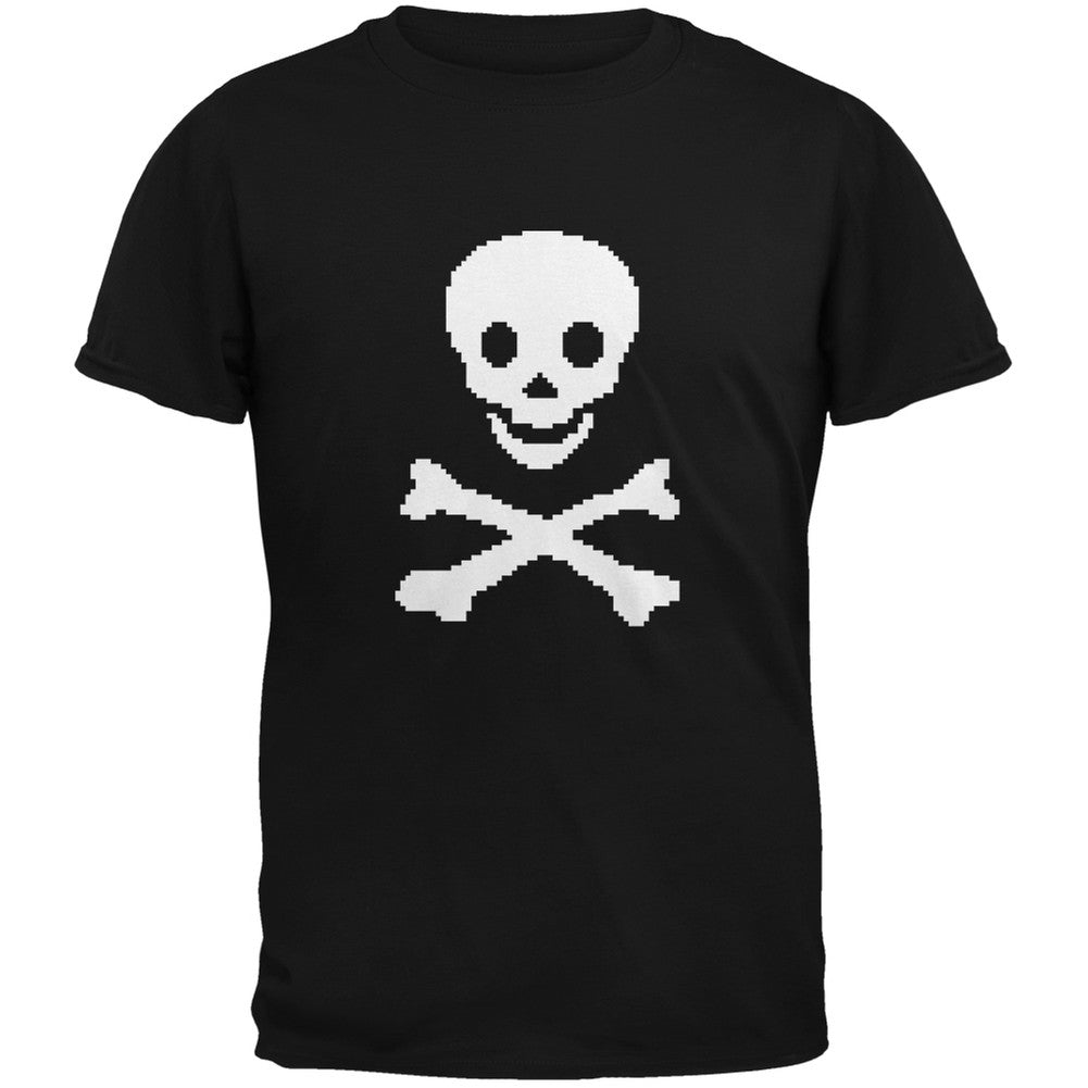 8-Bit Skull And Crossbones Black Youth T-Shirt Youth T-Shirts Old Glory LG Black 