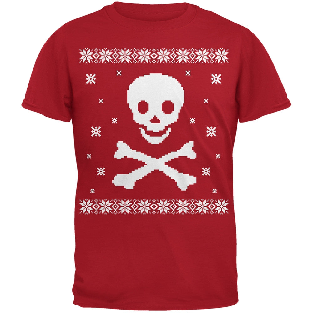 Big Skull & Crossbones Ugly Christmas Sweater Red Adult T-Shirt Men's T-Shirts Old Glory 2XL Red 