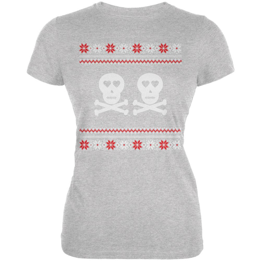 Skull and Crossbones Lovers Ugly Christmas Sweater Black Juniors T-Shirt Juniors T-Shirts Old Glory   