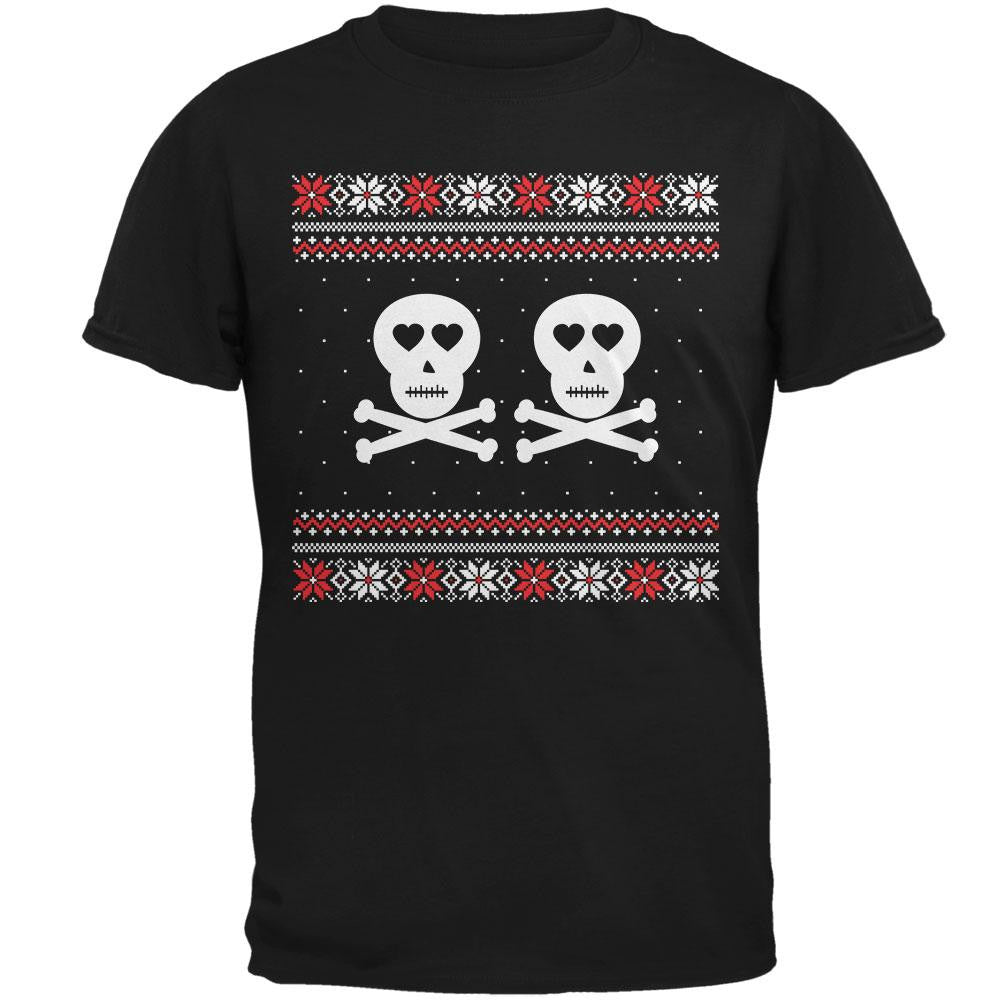 Skull and Crossbones Lovers Ugly Christmas Sweater Black Adult T-Shirt Men's T-Shirts Old Glory   