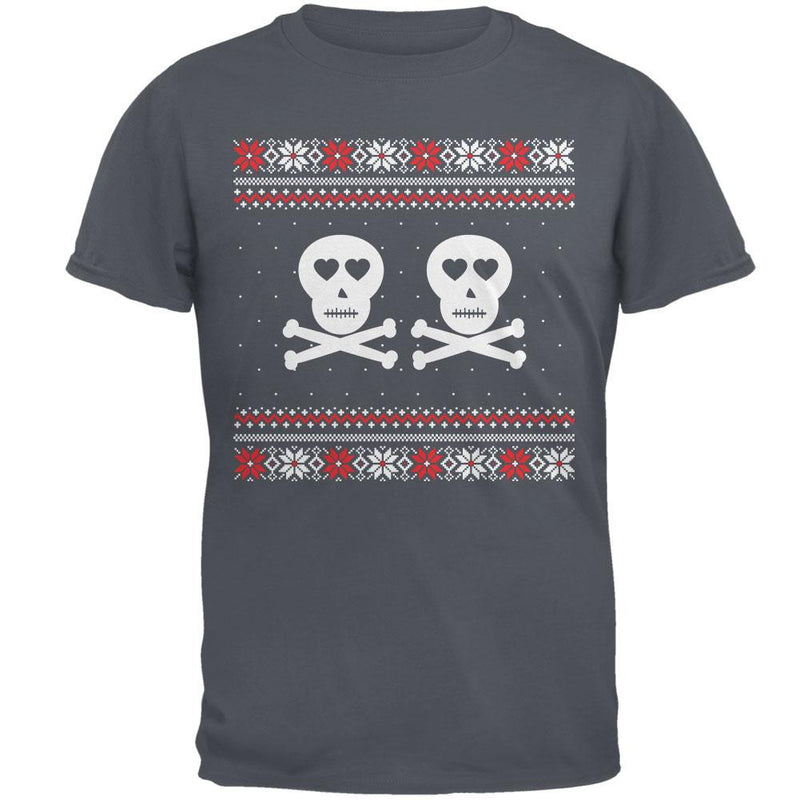 Skull and Crossbones Lovers Ugly Christmas Sweater Black Adult T-Shirt Men's T-Shirts Old Glory   