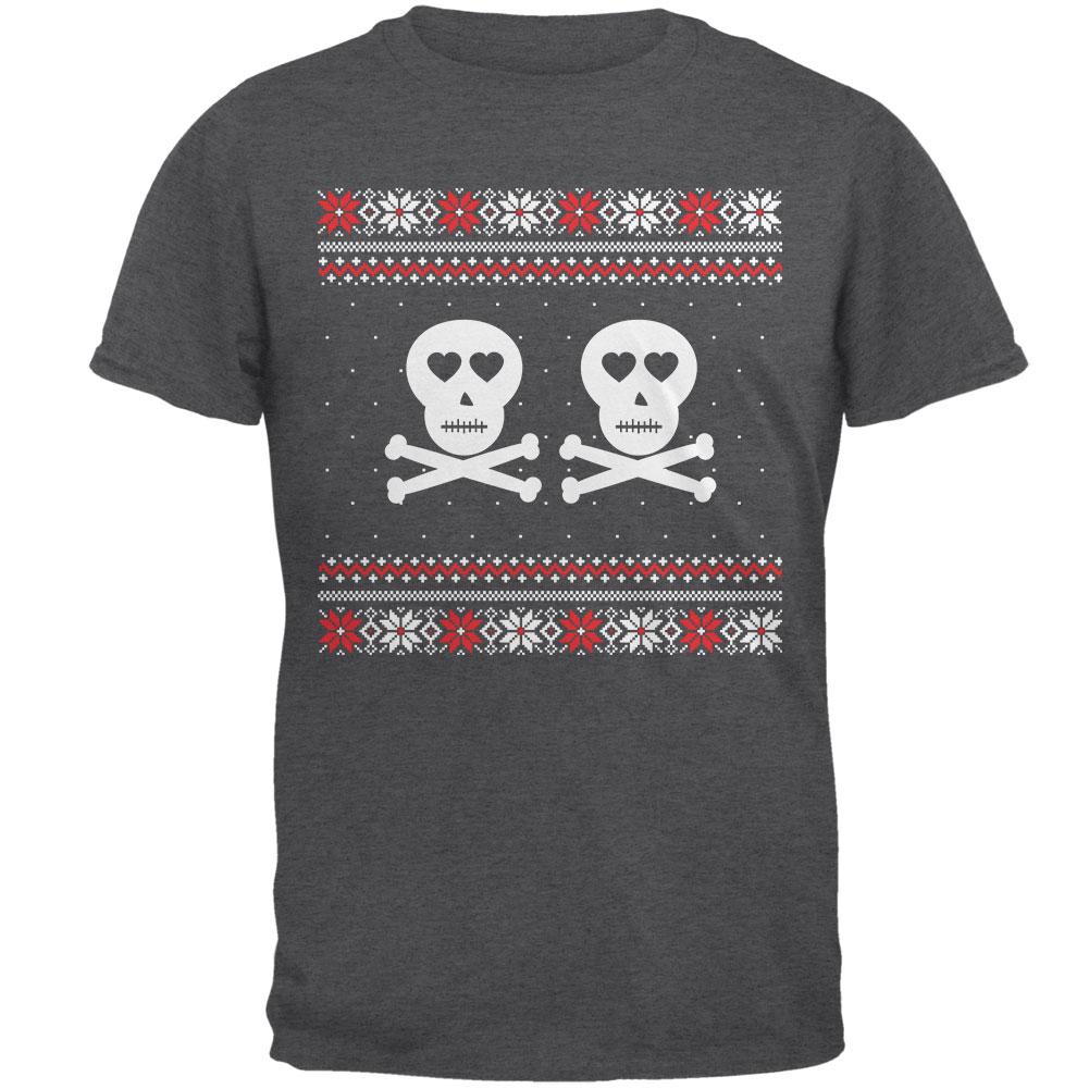 Skull and Crossbones Lovers Ugly Christmas Sweater Grey Adult T-Shirt Men's T-Shirts Old Glory 2XL Grey 