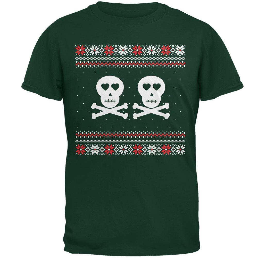 Skull and Crossbones Lovers Ugly Christmas Sweater Dark Green Adult T-Shirt Men's T-Shirts Old Glory 2XL Green 