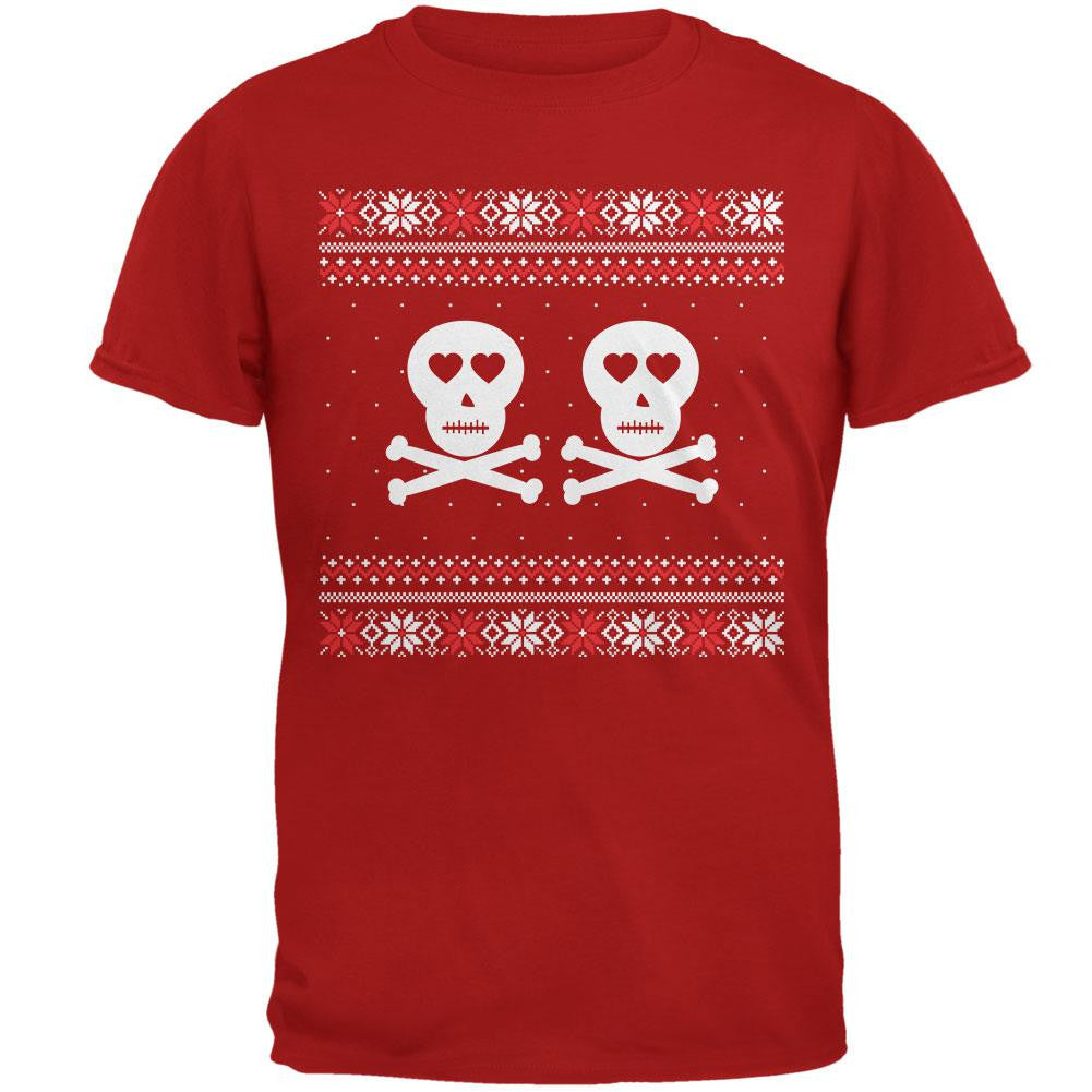 Skull and Crossbones Lovers Ugly Christmas Sweater Red Adult T-Shirt Men's T-Shirts Old Glory 2XL Red 