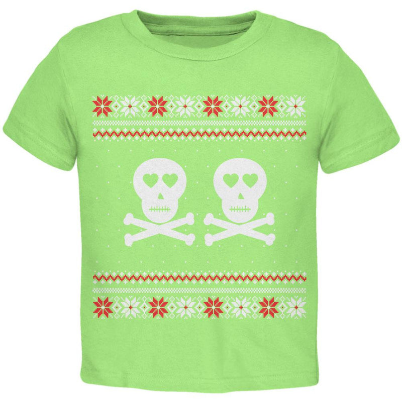 Skull and Crossbones Lovers Ugly Christmas Sweater Black Toddler T-Shirt Toddler T-Shirts Old Glory   