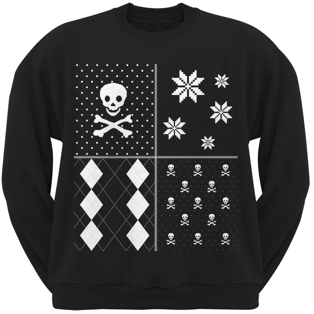 Skull and Crossbones Festive Blocks Ugly Christmas Sweater Black Sweatshirt Men's Sweatshirts Old Glory   