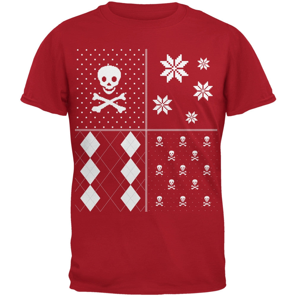 Skull and Crossbones Festive Blocks Ugly Christmas Sweater Black Youth T-Shirt Youth T-Shirts Old Glory   