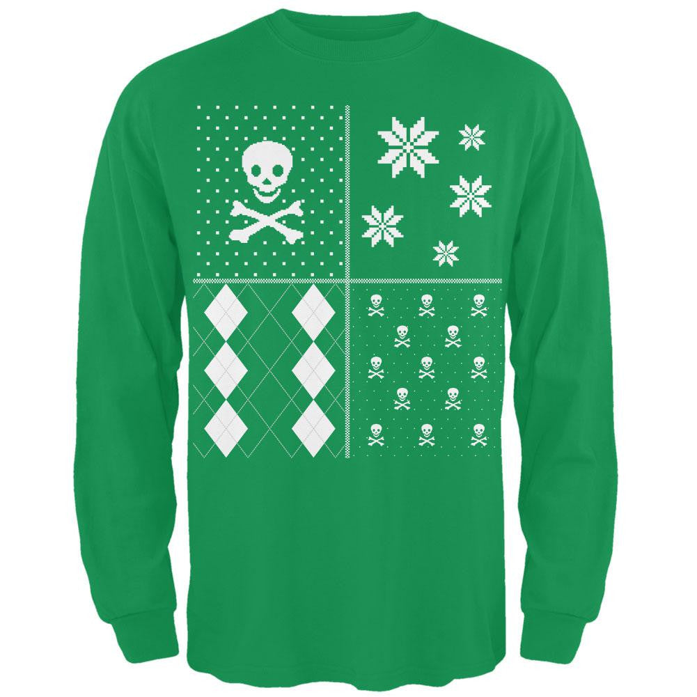 Skull and Crossbones Festive Blocks Ugly Christmas Sweater Black Long Sleeve T-Shirt Men's Long Sleeves Old Glory   