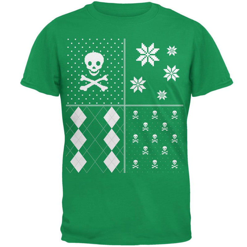 Skull and Crossbones Festive Blocks Ugly Christmas Sweater Black Adult T-Shirt Men's T-Shirts Old Glory   