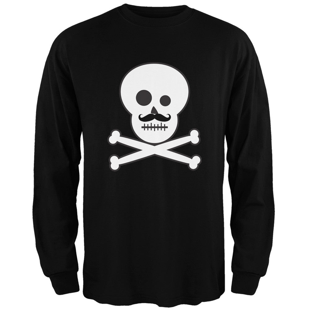 Skull and Crossbones Mustache Black Adult Long Sleeve T-Shirt Men's Long Sleeves Old Glory   