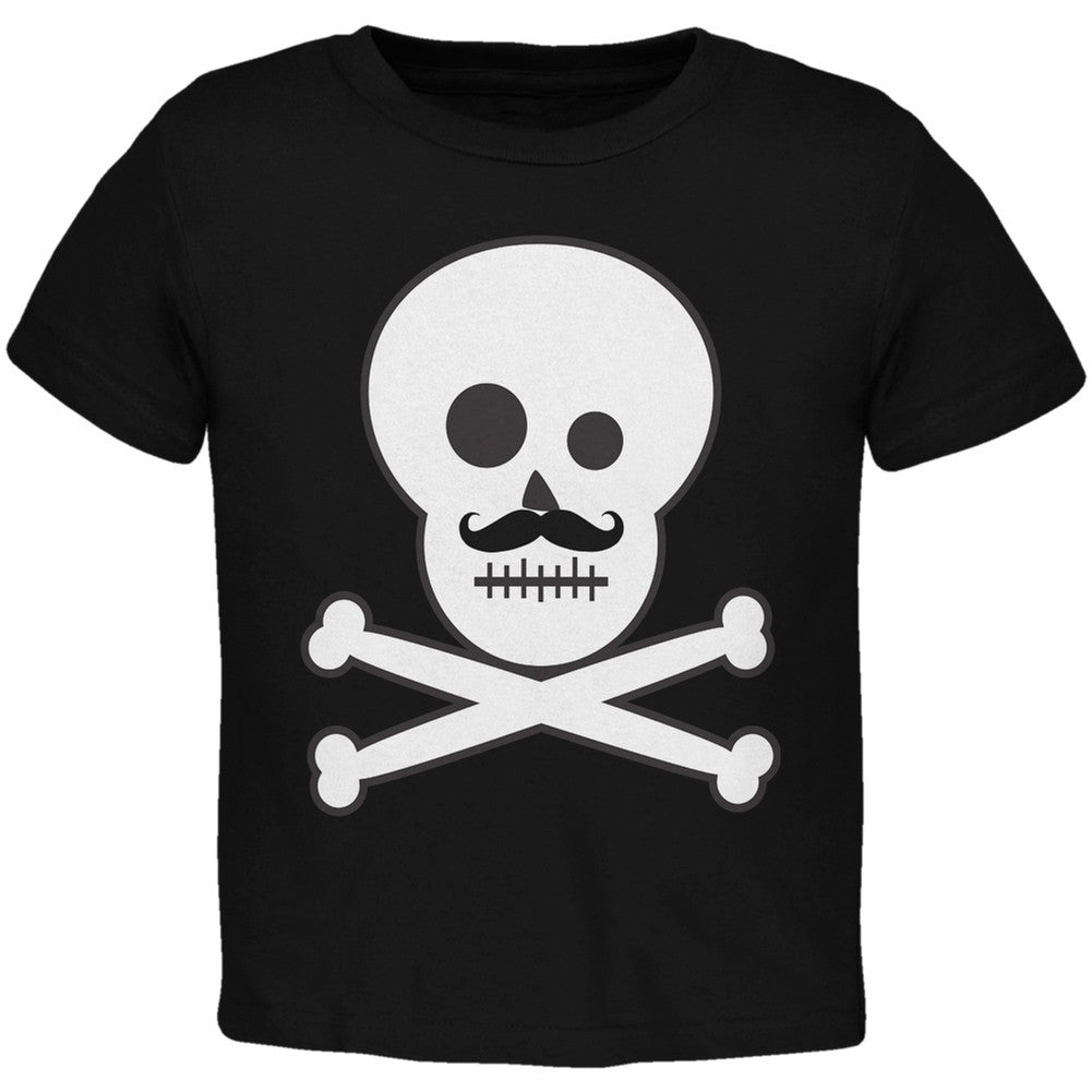 Skull and Crossbones Mustache Black Toddler T-Shirt Toddler T-Shirts Old Glory   