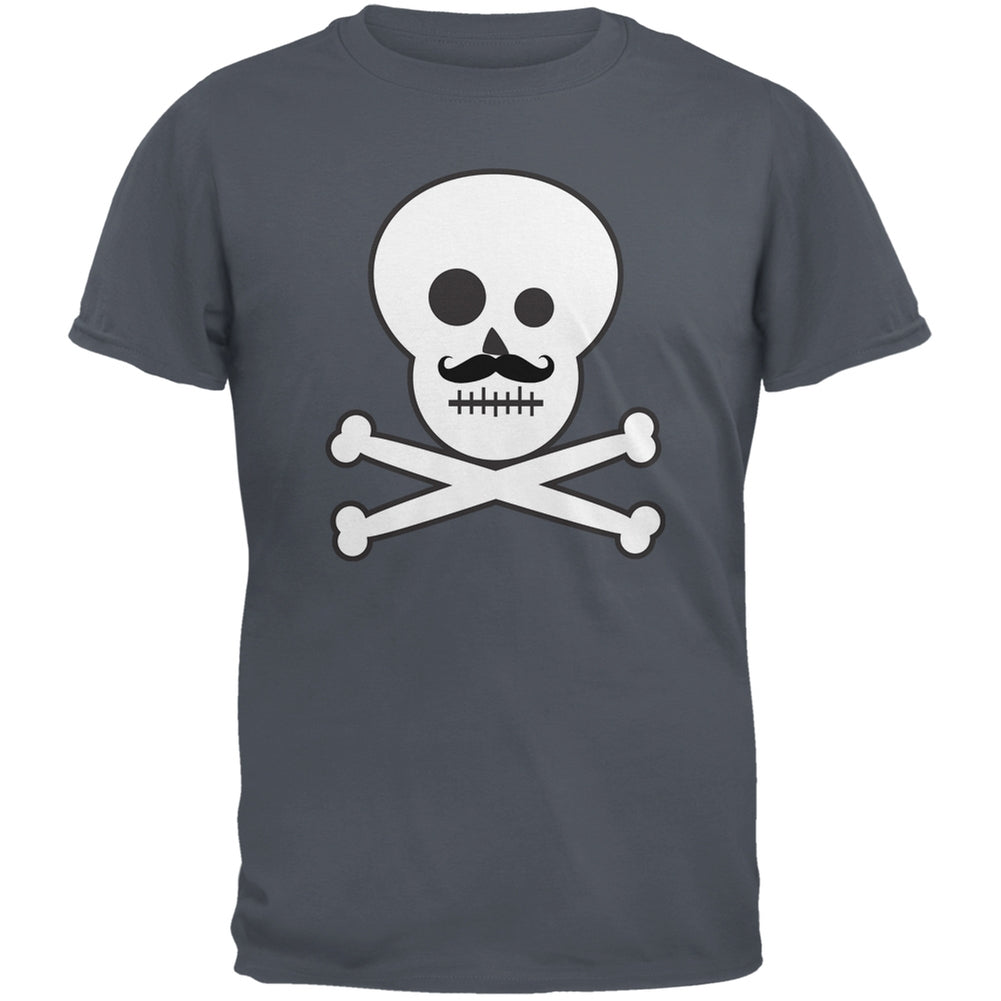 Skull and Crossbones Mustache Charcoal Adult T-Shirt Men's T-Shirts Old Glory 2XL Grey 