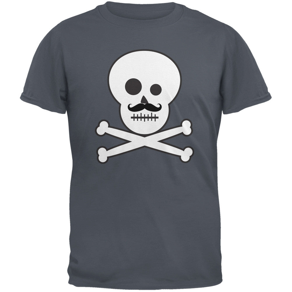 Skull and Crossbones Mustache Charcoal Adult T-Shirt Men's T-Shirts Old Glory   