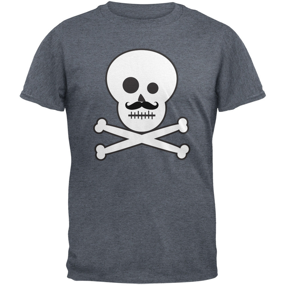 Skull and Crossbones Mustache Charcoal Adult T-Shirt Men's T-Shirts Old Glory   