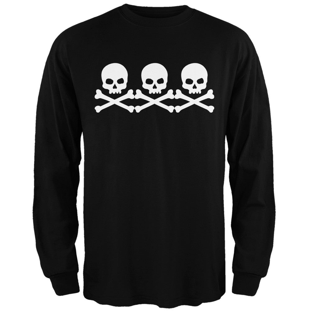 3 Skull And Crossbones Black Adult Long Sleeve T-Shirt Men's Long Sleeves Old Glory   