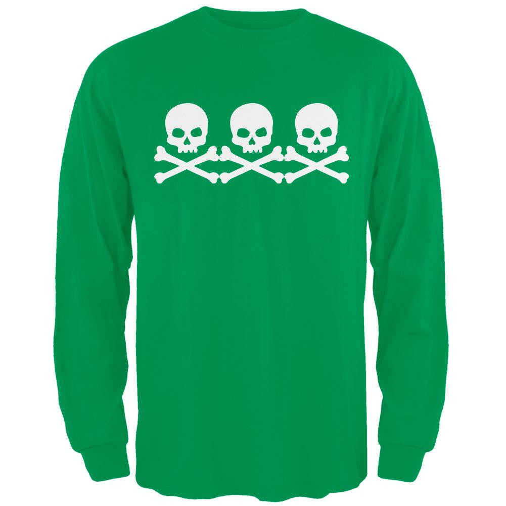 3 Skull And Crossbones Black Adult Long Sleeve T-Shirt Men's Long Sleeves Old Glory   