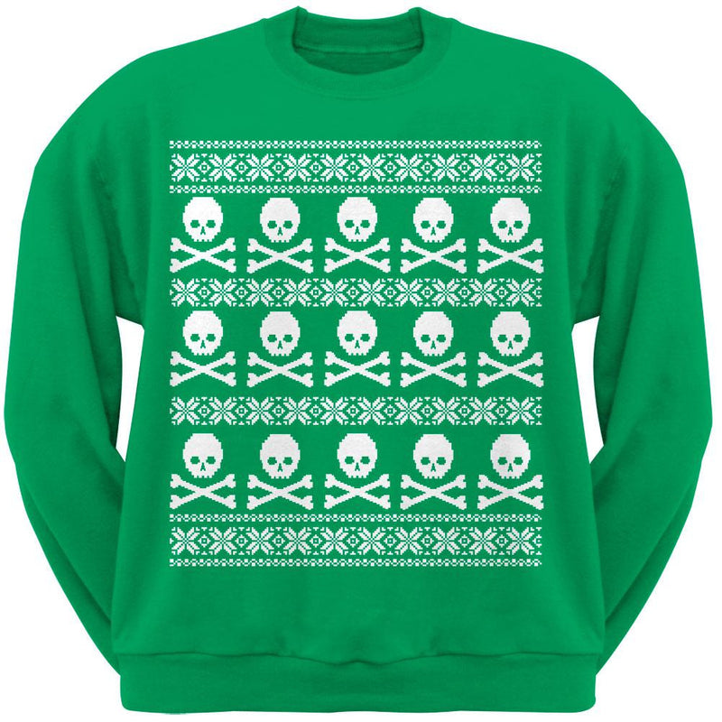 Big Skull And Crossbones Pattern Ugly Christmas Sweater Black Adult Sweatshirt Men's Sweatshirts Old Glory 2XL Green 