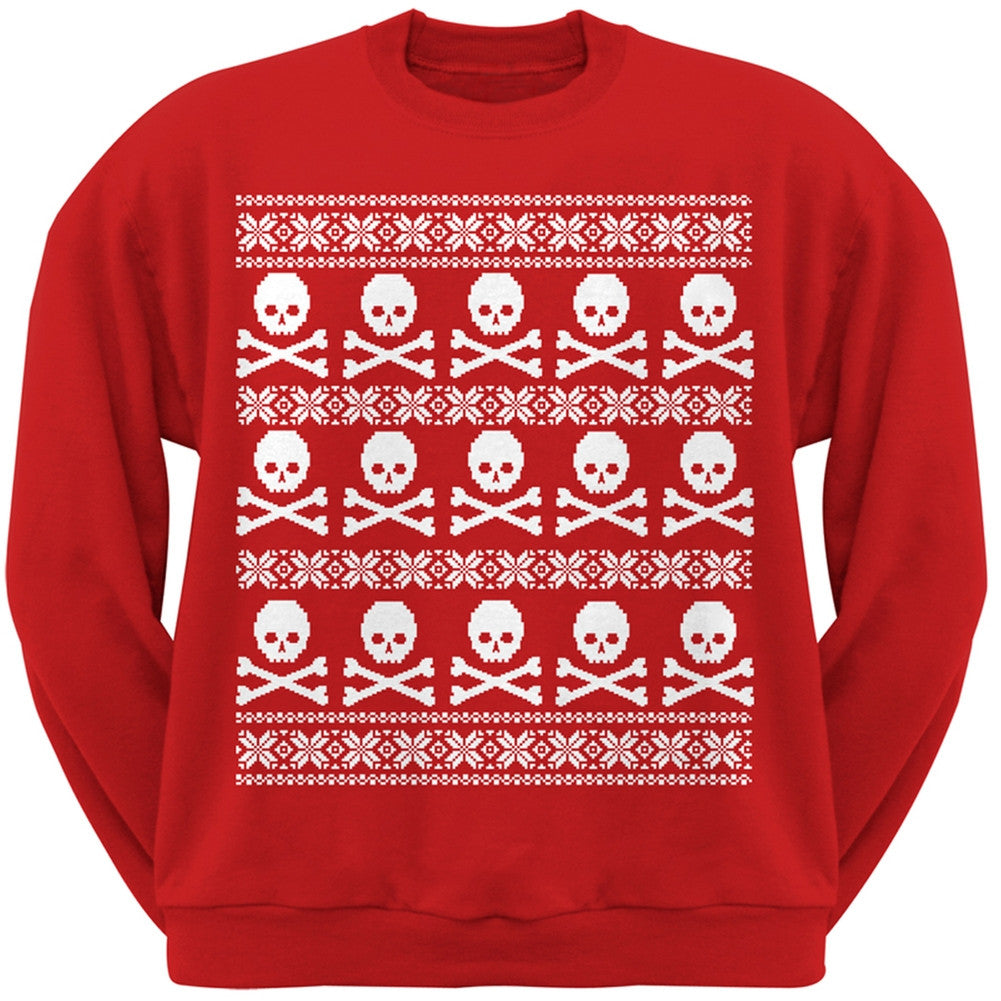 Big Skull And Crossbones Pattern Ugly Christmas Sweater Black Adult Sweatshirt Men's Sweatshirts Old Glory 2XL Red 