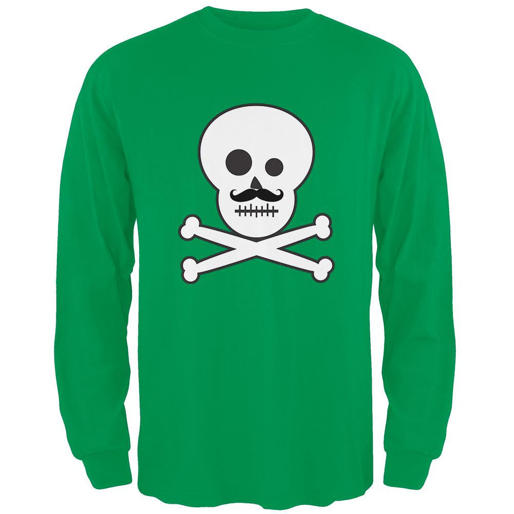 Skull and Crossbones Mustache Black Adult Long Sleeve T-Shirt Men's Long Sleeves Old Glory   