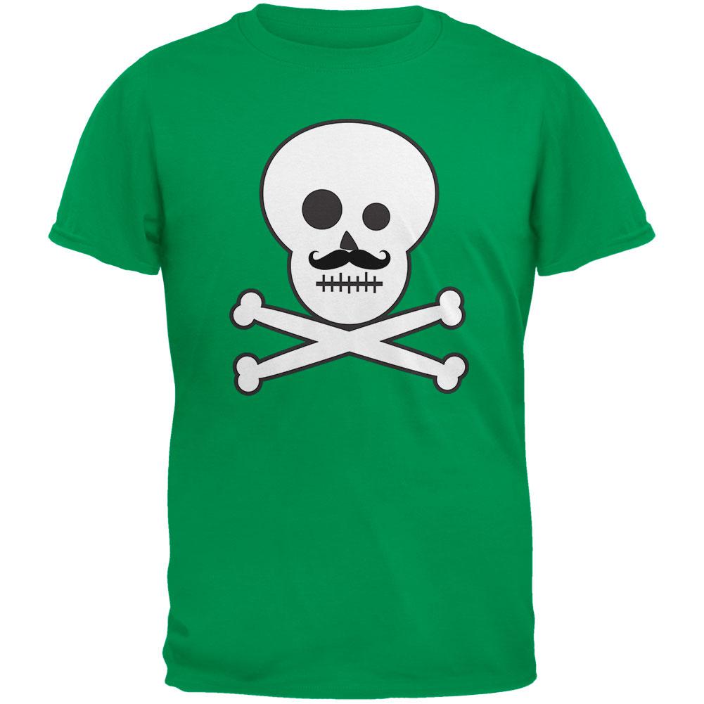 Skull and Crossbones Mustache Green Adult T-Shirt Men's T-Shirts Old Glory 2XL Green 