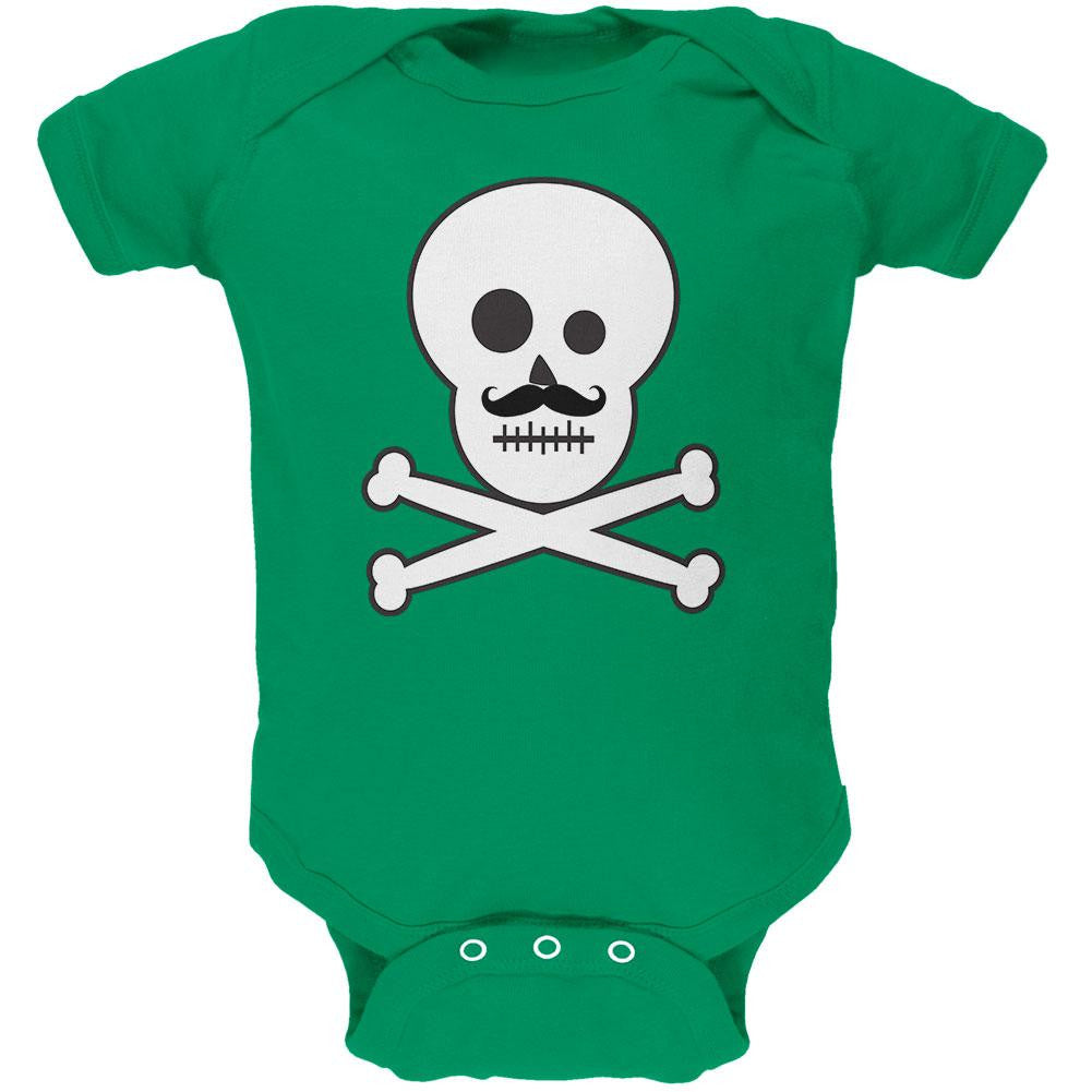 Skull and Crossbones Mustache Green Baby One Piece Baby One Piece Old Glory   