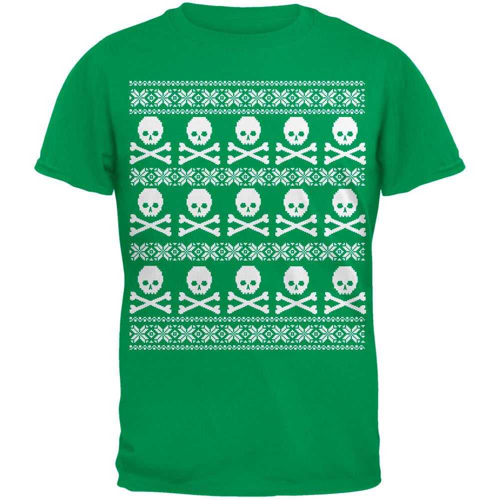 Big Skull And Crossbones Pattern Ugly Christmas Sweater Black Adult T-Shirt Men's T-Shirts Old Glory 2XL Green 