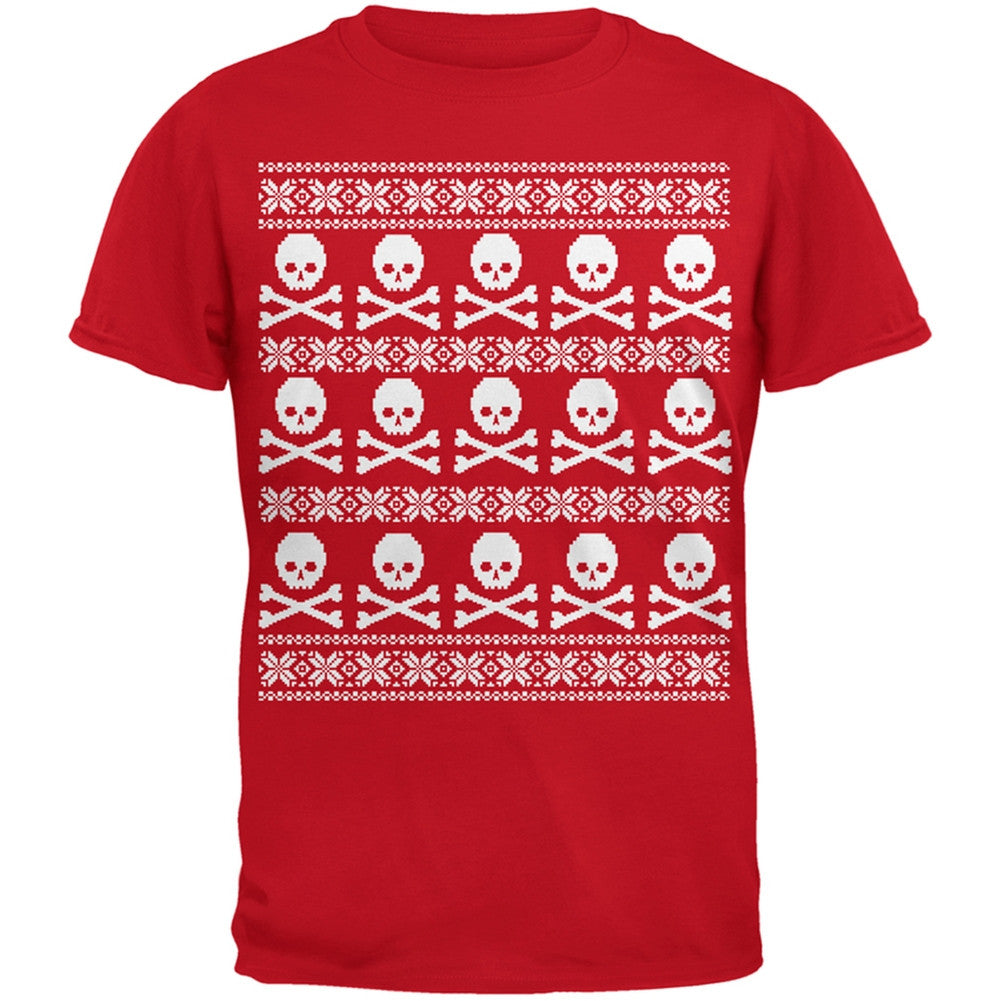 Big Skull And Crossbones Pattern Ugly Christmas Sweater Red Adult T-Shirt Men's T-Shirts Old Glory 2XL Red 