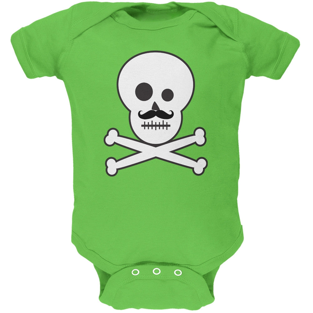 Skull and Crossbones Mustache Green Baby One Piece Baby One Piece Old Glory   