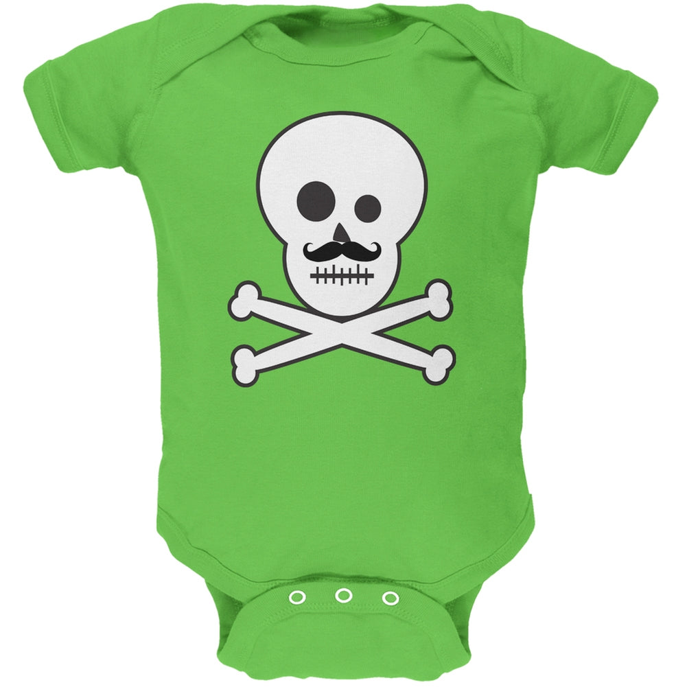 Skull and Crossbones Mustache Green Baby One Piece Baby One Piece Old Glory 0-3M Green 