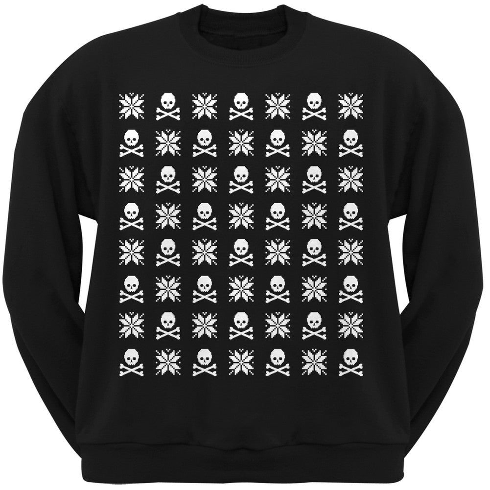 Skull And Crossbones Snowflake Ugly Christmas Sweater Black Adult Sweatshirt Men's Sweatshirts Old Glory   