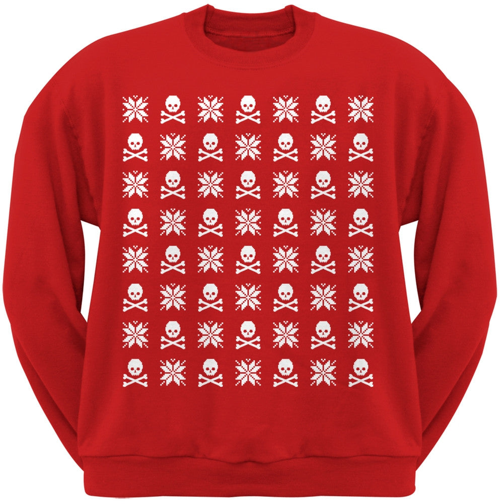 Skull And Crossbones Snowflake Ugly Christmas Sweater Black Adult Sweatshirt Men's Sweatshirts Old Glory   