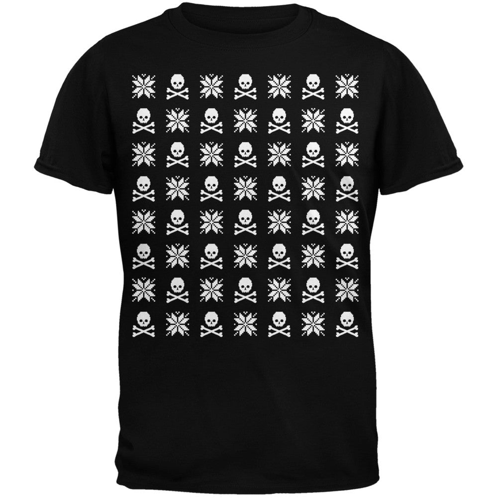 Skull And Crossbones Snowflake Ugly Christmas Sweater Black Adult T-Shirt Men's T-Shirts Old Glory   