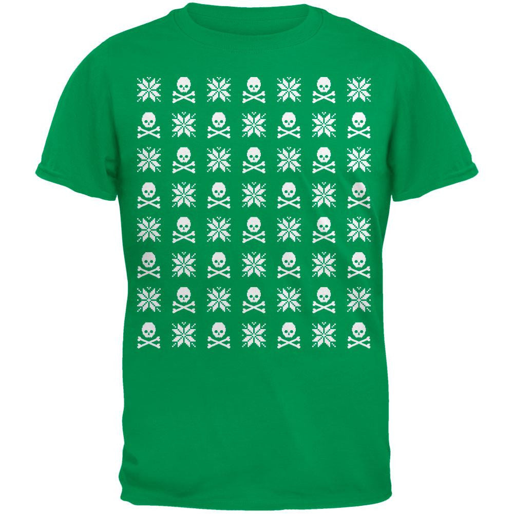 Skull And Crossbones Snowflake Ugly Christmas Sweater Black Adult T-Shirt Men's T-Shirts Old Glory   