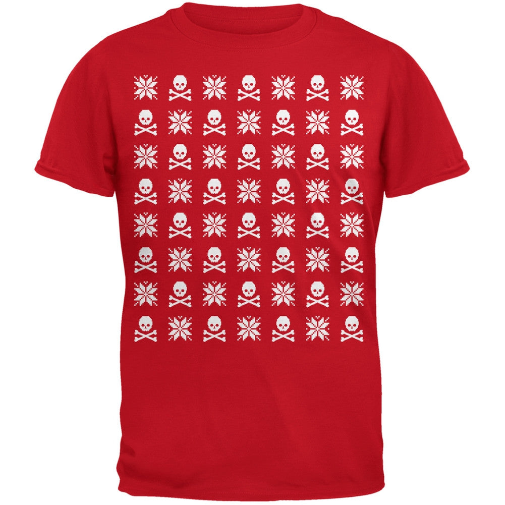 Skull And Crossbones Snowflake Ugly Christmas Sweater Red Adult T-Shirt Men's T-Shirts Old Glory 2XL Red 