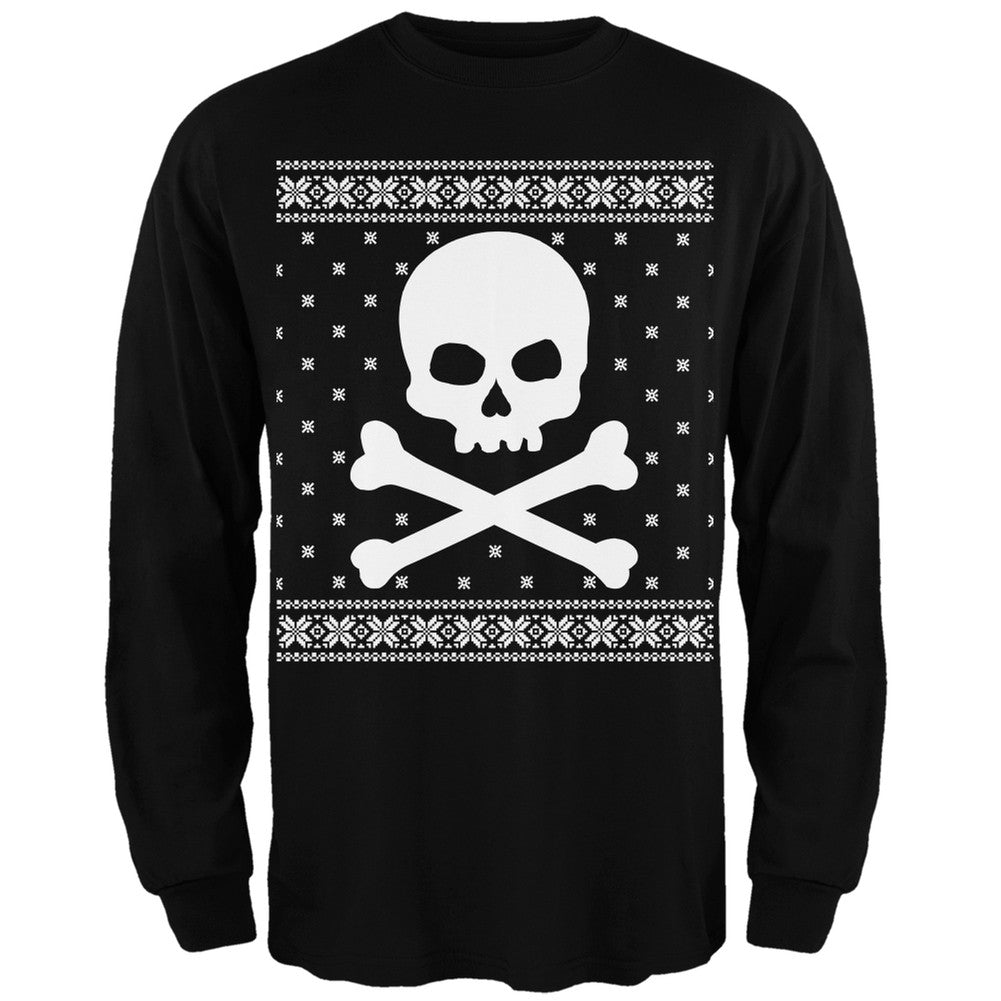 Giant Skull And Crossbones Ugly Christmas Sweater Black Adult Long Sleeve T-Shirt Men's Long Sleeves Old Glory   