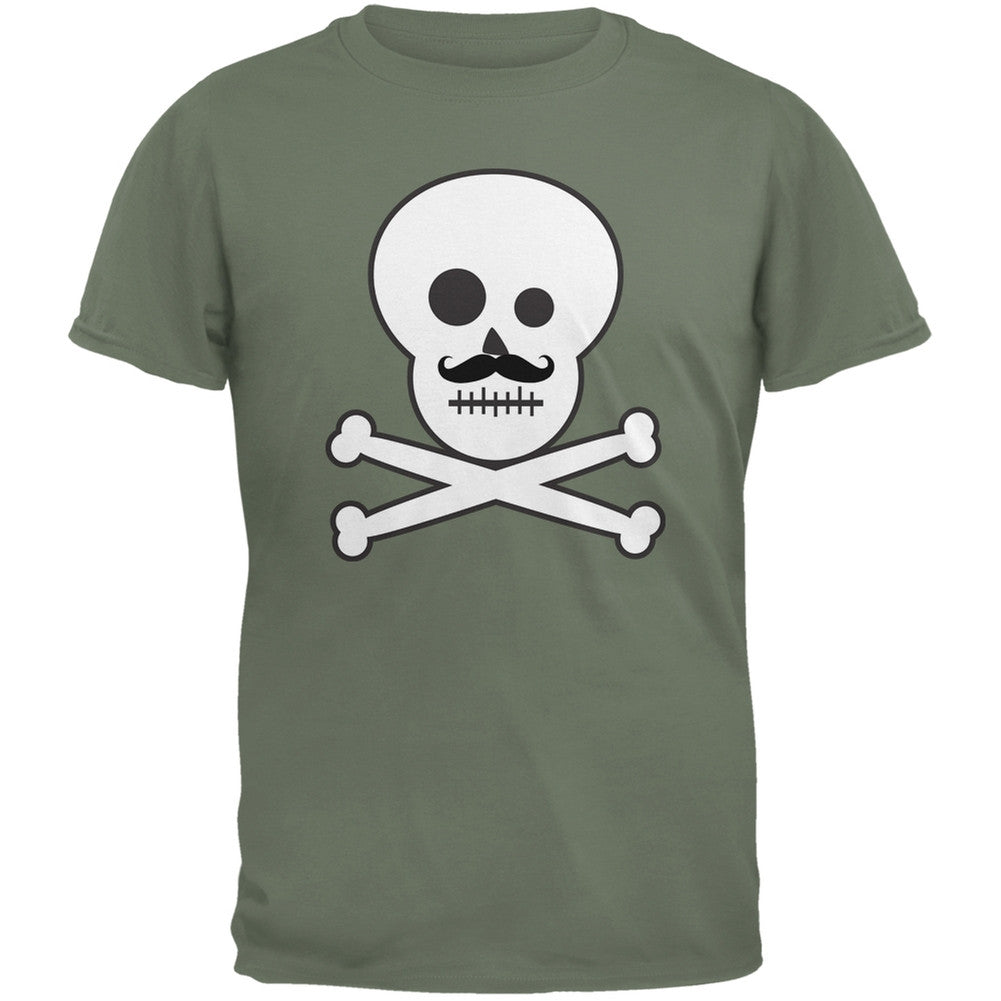 Skull and Crossbones Mustache Charcoal Adult T-Shirt Men's T-Shirts Old Glory   