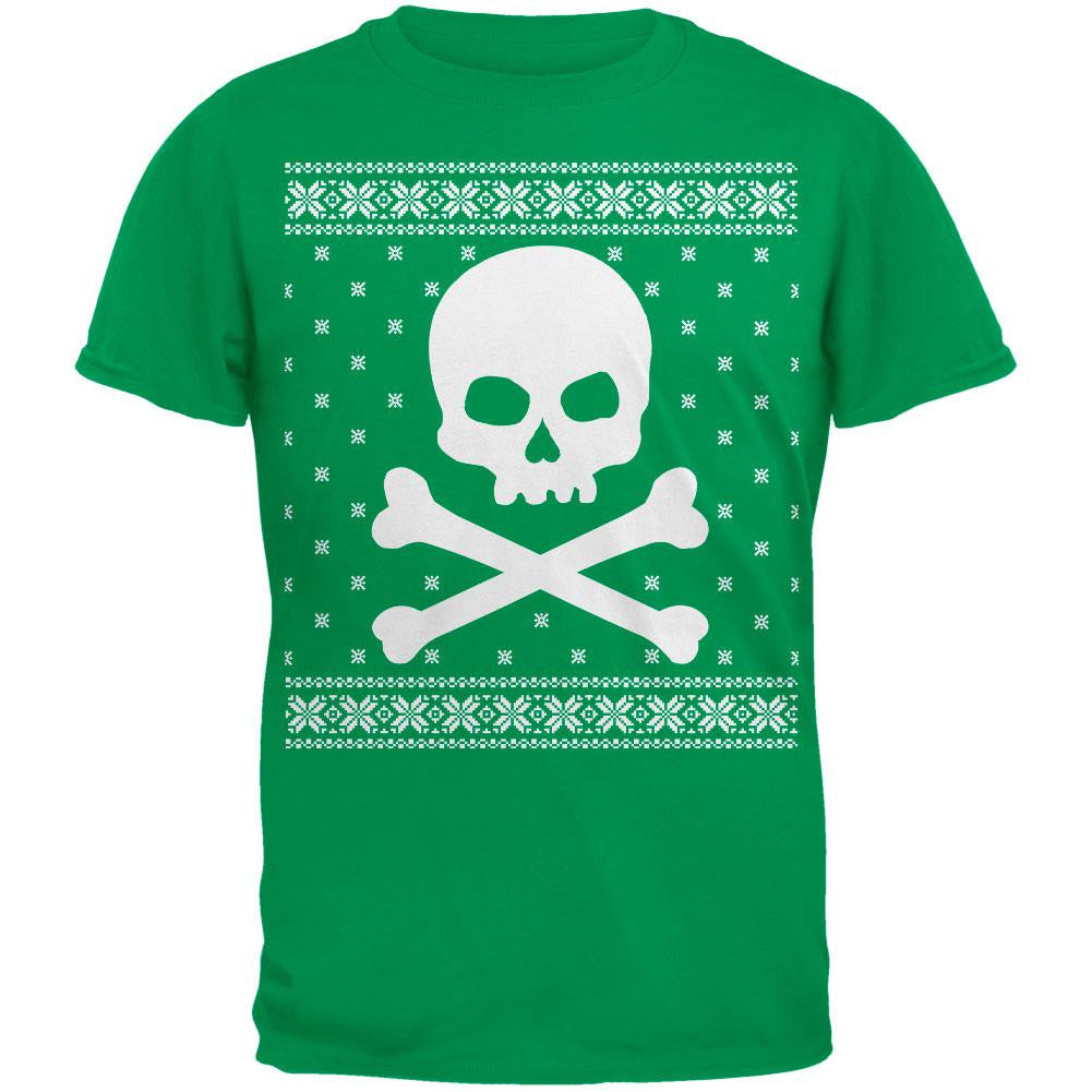 Giant Skull And Crossbones Ugly Christmas Sweater Black Adult T-Shirt Men's T-Shirts Old Glory   