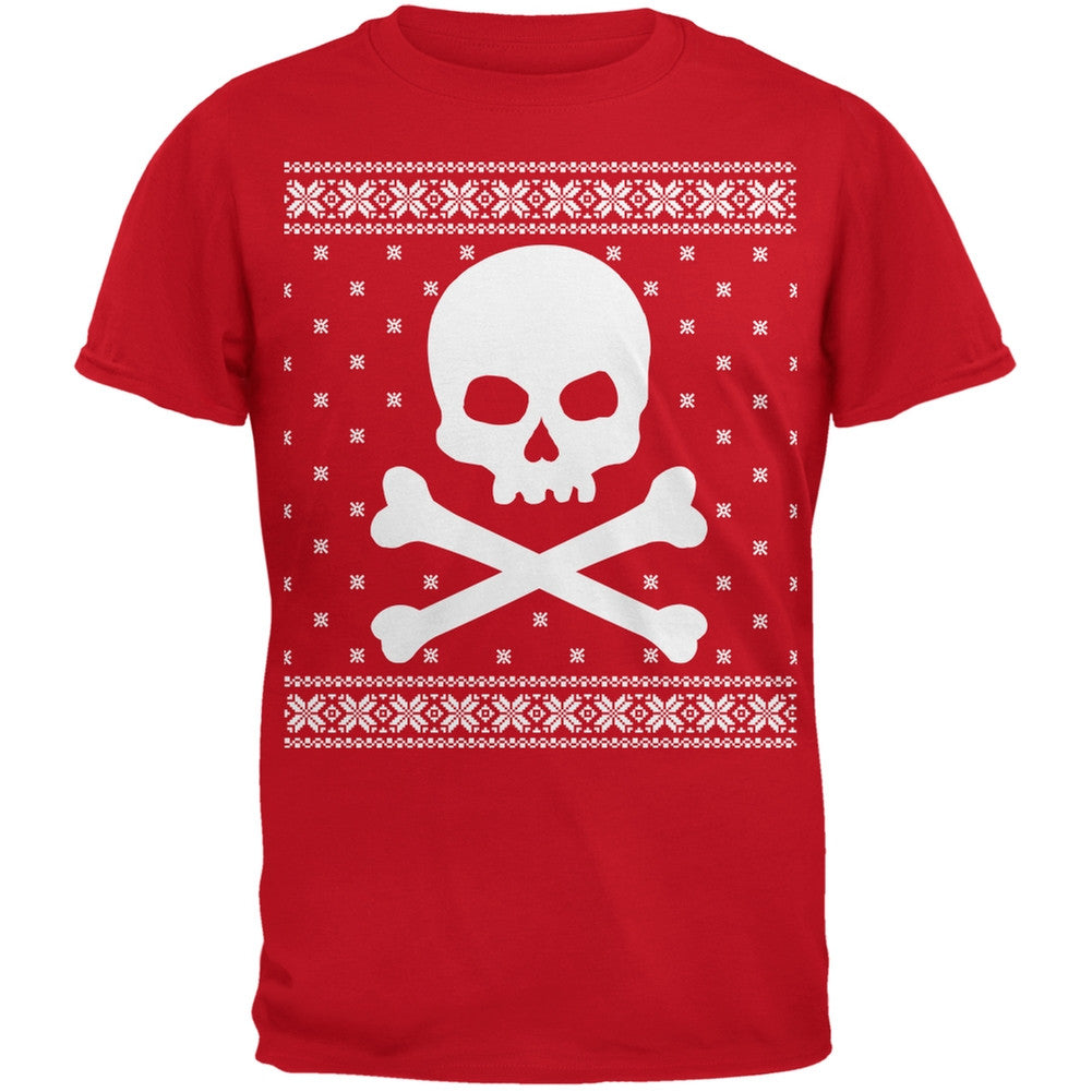 Giant Skull And Crossbones Ugly Christmas Sweater Red Adult T-Shirt Men's T-Shirts Old Glory 2XL Red 