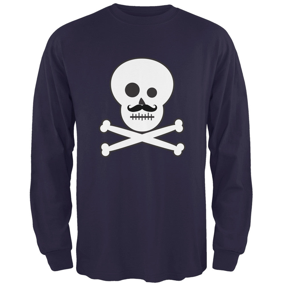 Skull and Crossbones Mustache Navy Adult Long Sleeve T-Shirt Men's Long Sleeves Old Glory   