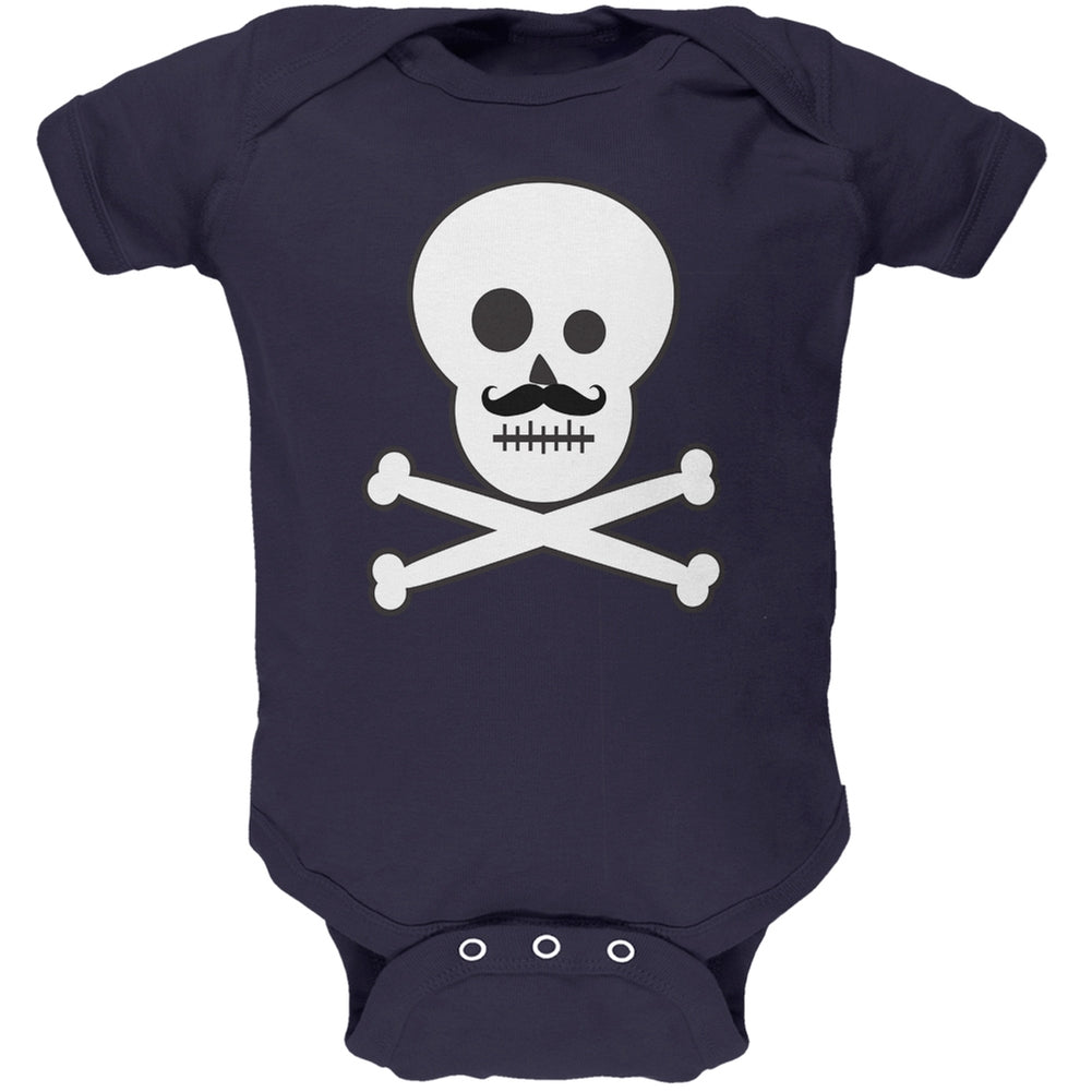 Skull and Crossbones Mustache Navy Baby One Piece Baby One Piece Old Glory 0-3M Blue 