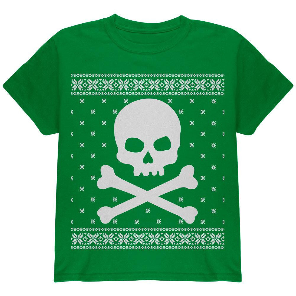 Giant Skull And Crossbones Ugly Christmas Sweater Black Youth T-Shirt Youth T-Shirts Old Glory   