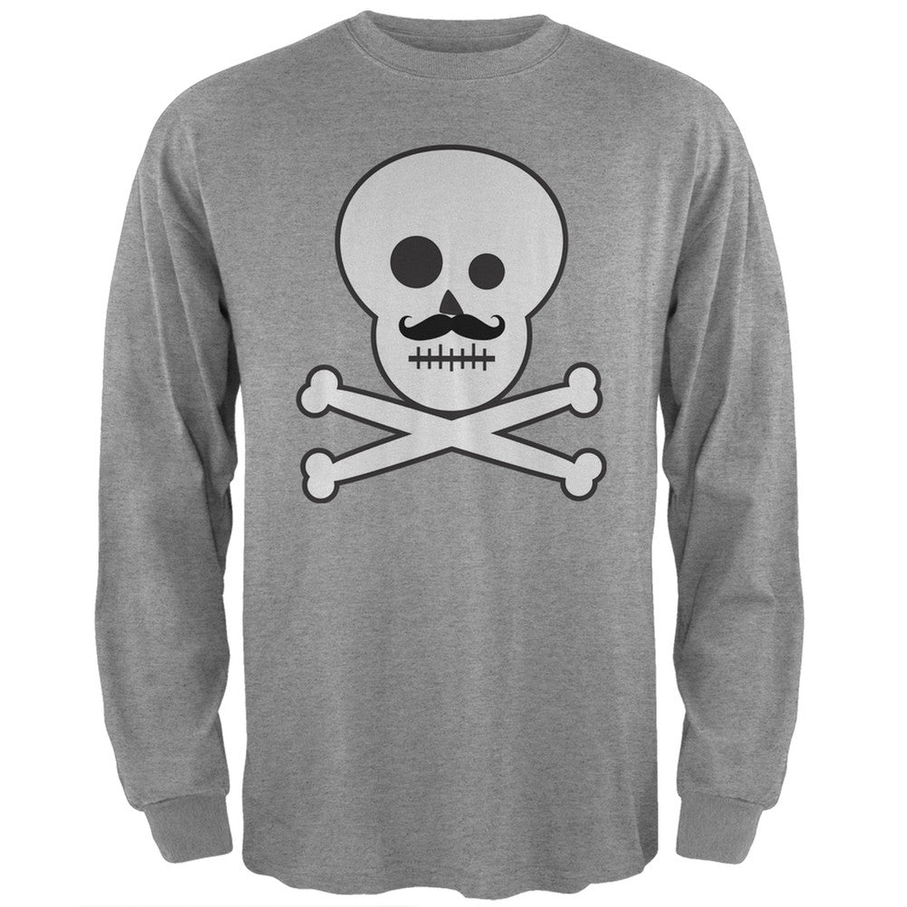 Skull and Crossbones Mustache Black Adult Long Sleeve T-Shirt Men's Long Sleeves Old Glory   