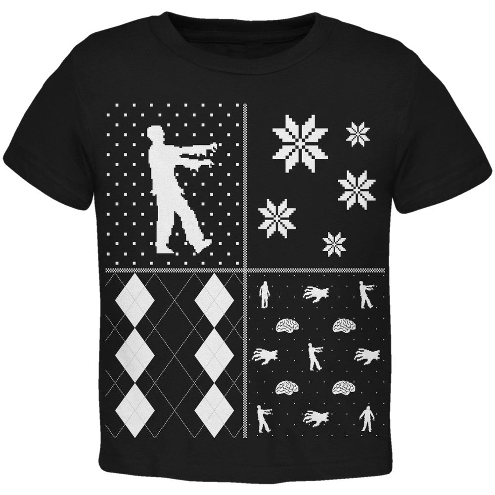 Zombies Festive Blocks Ugly Christmas Sweater Black Toddler T-Shirt Toddler T-Shirts Old Glory   