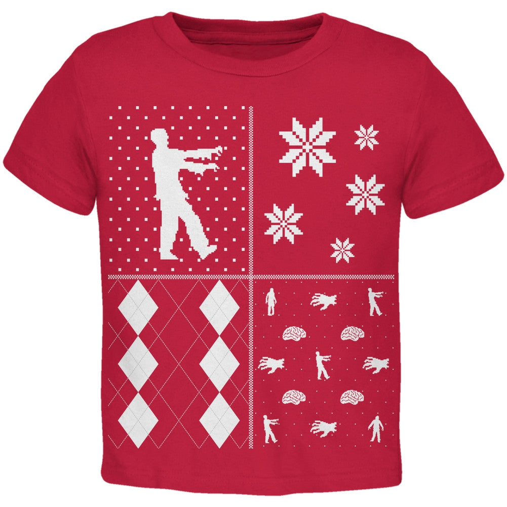 Zombies Festive Blocks Ugly Christmas Sweater Black Toddler T-Shirt Toddler T-Shirts Old Glory   