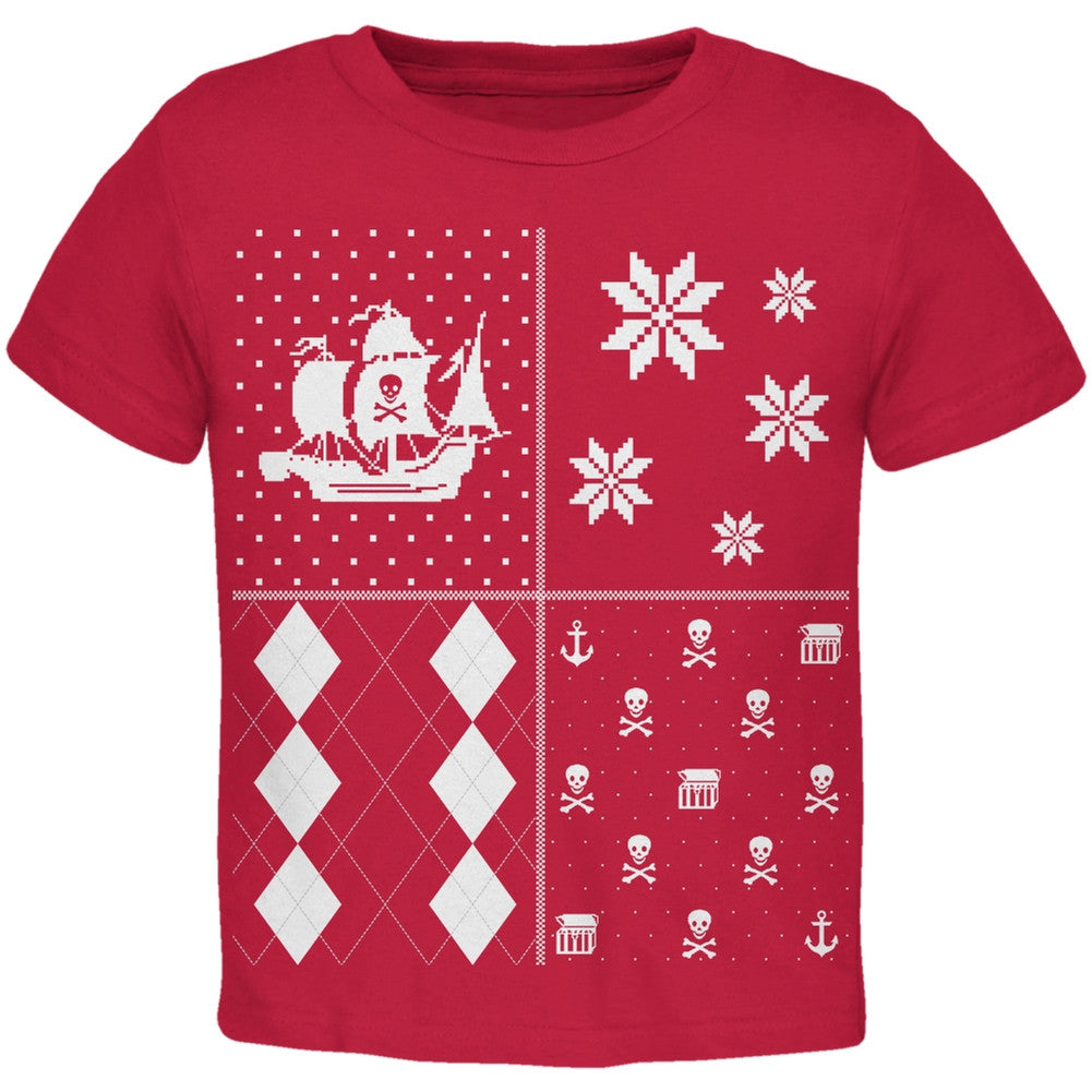 Pirates Festive Blocks Ugly Christmas Sweater Black Toddler T-Shirt Toddler T-Shirts Old Glory   