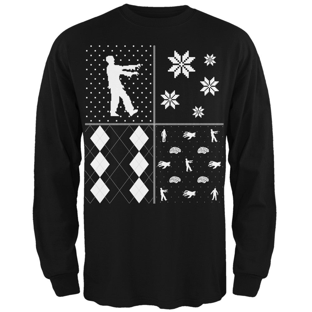 Zombies Festive Blocks Ugly XMAS Sweater Forest Adult Long Sleeve T-Shirt Men's Long Sleeves Old Glory   