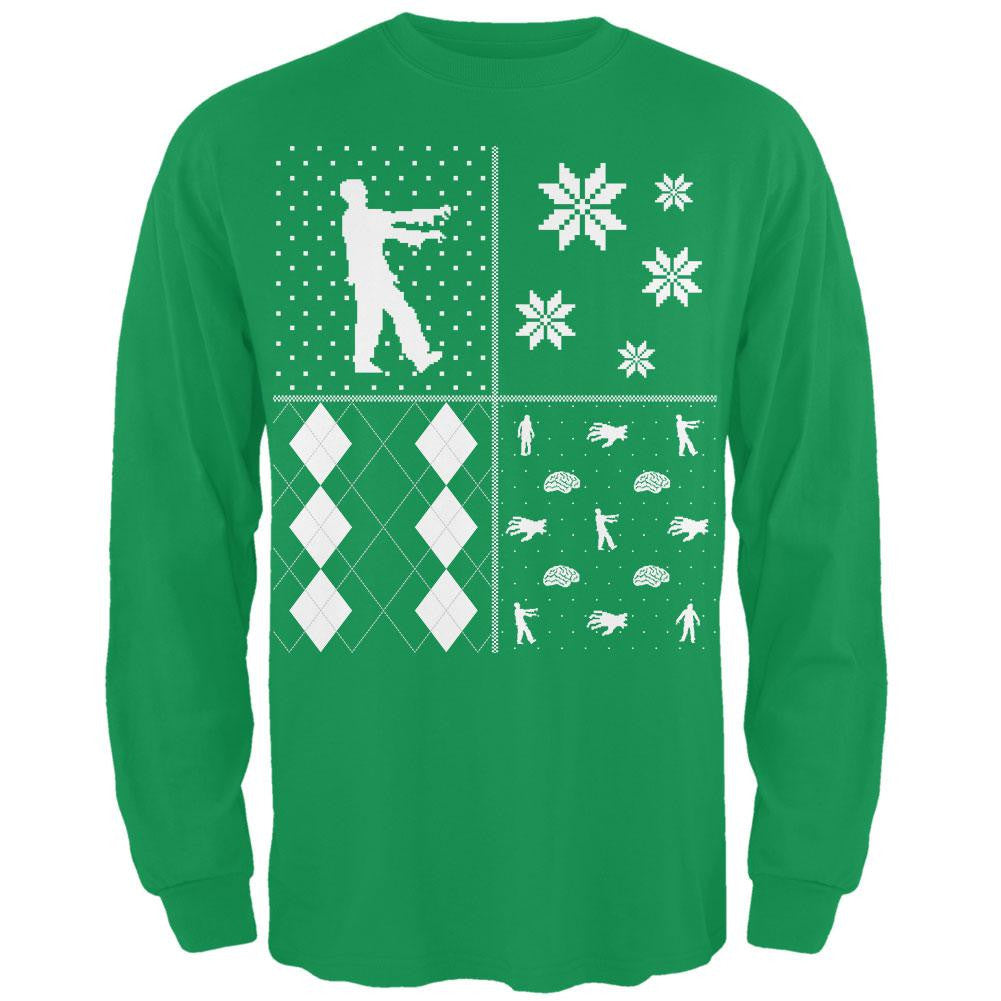 Zombies Festive Blocks Ugly XMAS Sweater Forest Adult Long Sleeve T-Shirt Men's Long Sleeves Old Glory   