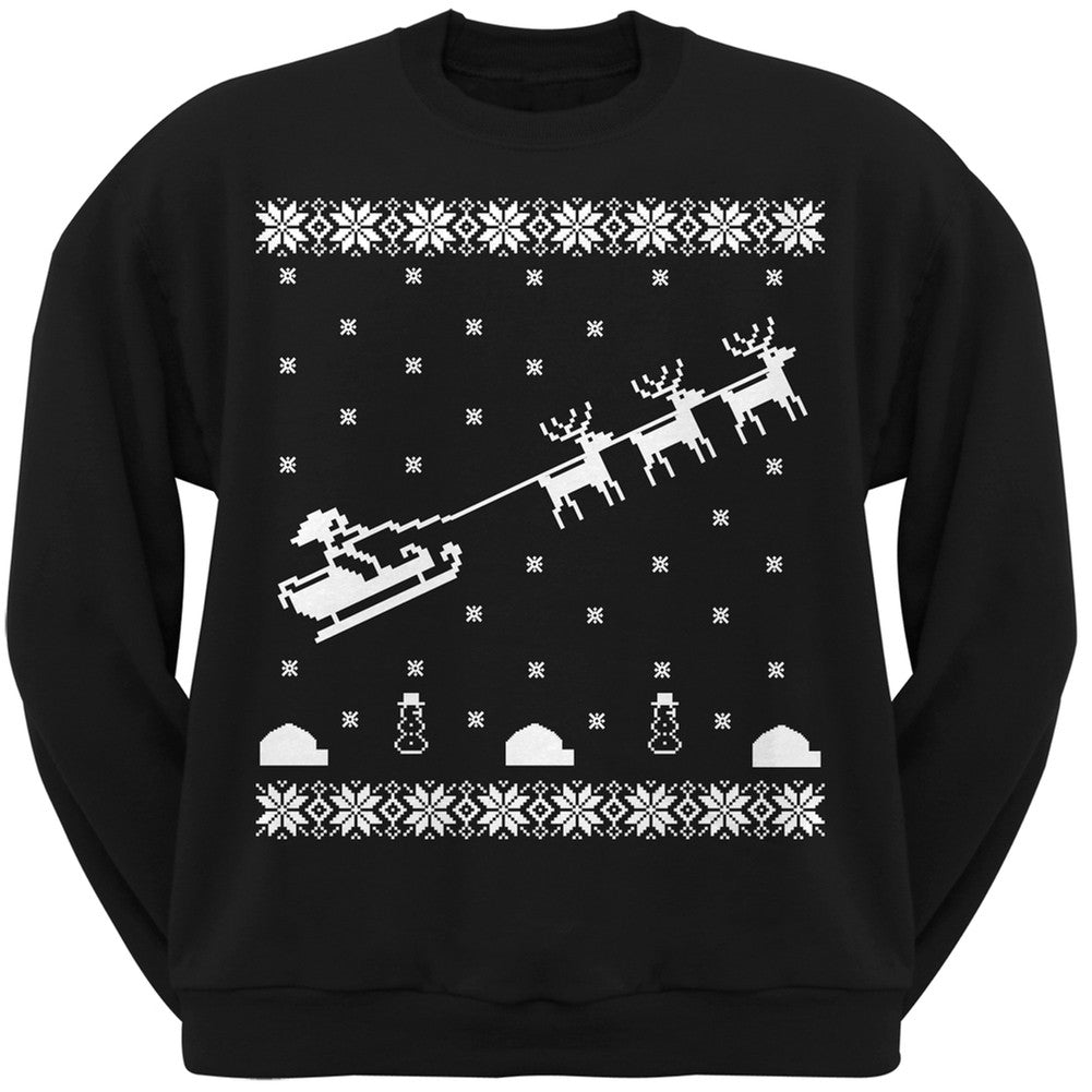 Flying Santa Sleigh Ugly XMAS Sweater Adult Sweatshirt Men's Sweatshirts Old Glory SM Black 