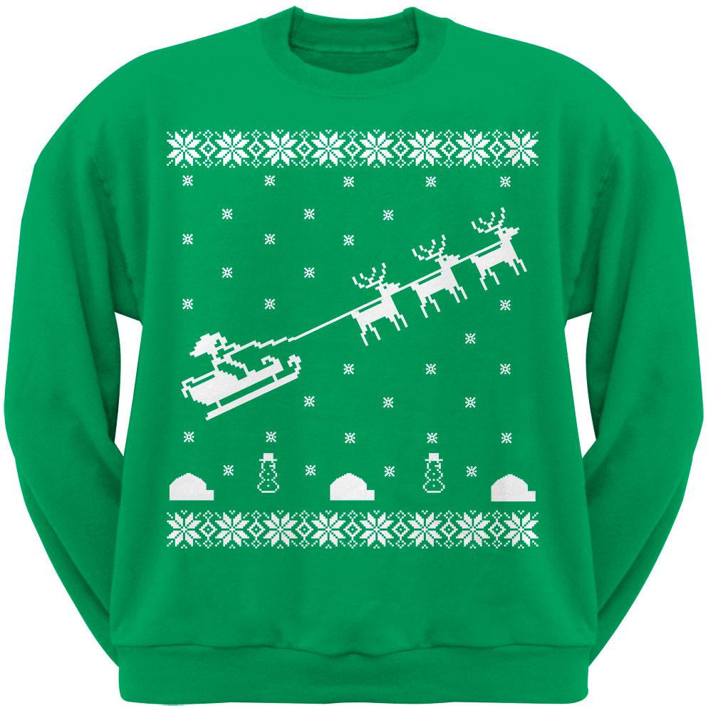 Flying Santa Sleigh Ugly XMAS Sweater Adult Sweatshirt Men's Sweatshirts Old Glory SM Green 